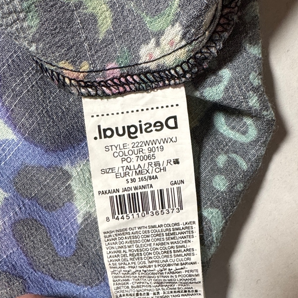 DESIGUAL Colorful Animal Print Patchwork Midi Dress Side Slit Smocked Back SM - Picture 7 of 17